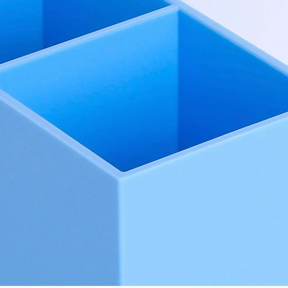 3-Compartment Blue Plastic Makeup Brush & Pen Holder Organizer